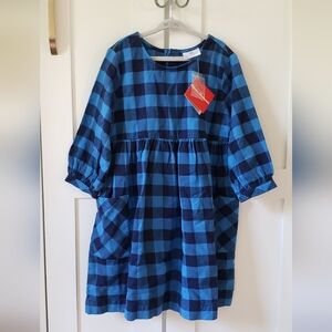 Hanna Andersson Dress Girls 6 Blue Gingham Checkered Long Sleeve NWT